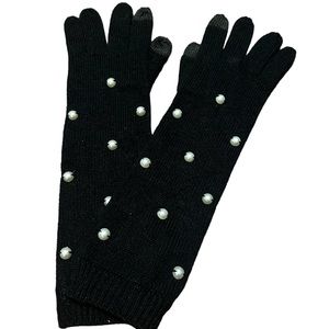 NWOT Kate Spade Black Long Gloves with White Pearl